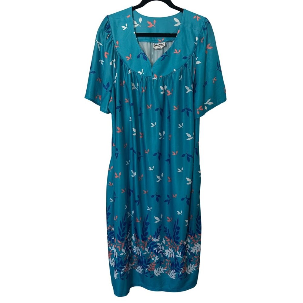 Anthony Richards Teal Floral Print Short Sleeve Dress 2X  Moo Moo Pajama